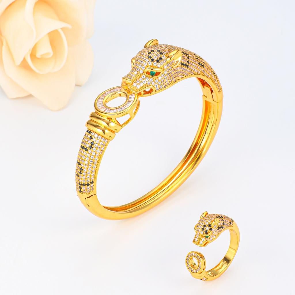 Europäisches und Amerikanisches Klassisches Retro Zirkon Leopard Armband mit Creolen Schmuck Armband