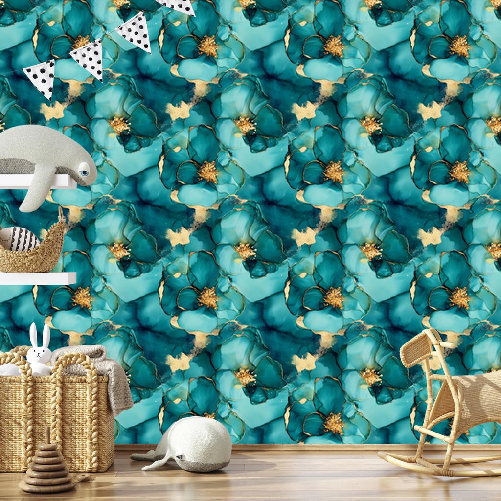 Ink Wallpaper Turquoise, Sea Blue and Green for Living Room and Bedroom 50x1000