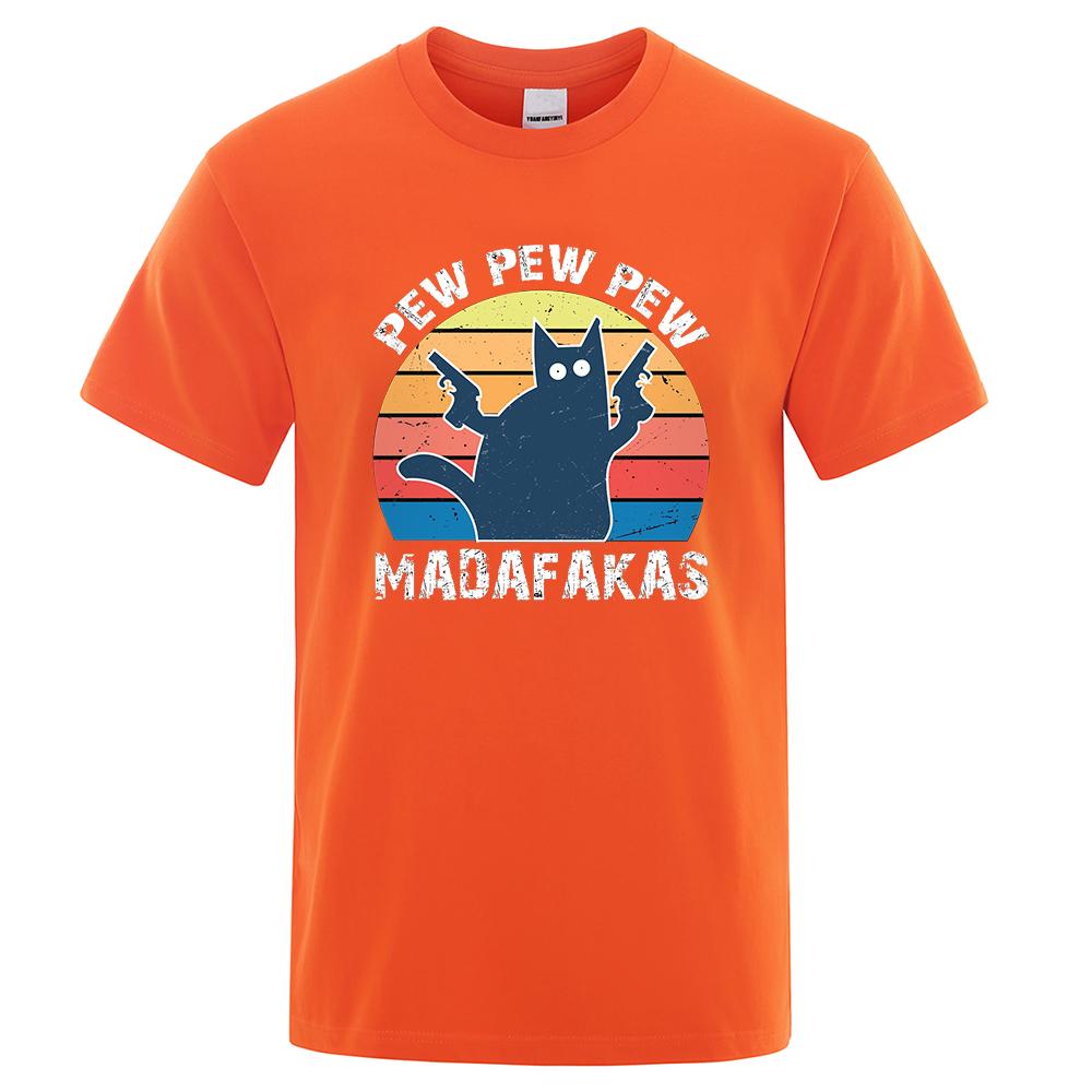 Pew Pew Madafakas Tshirt Men Short Sleeve Novelty Funny Cat T Shirt Vintage Summer Tops Shirts Tee T-Shirt Crew Neck Streetwear