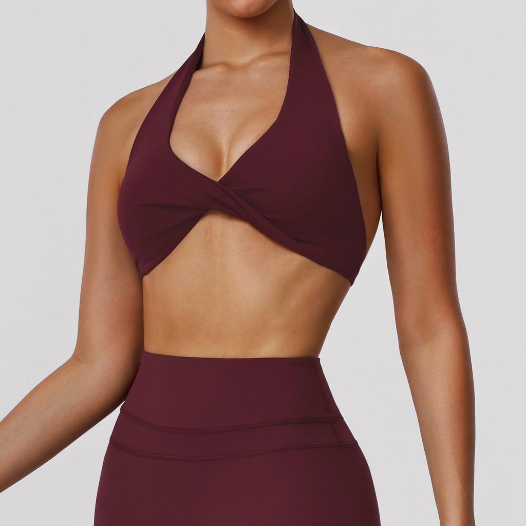 Reggiseno Sportivo da Donna con Scollo all'Americana Crop Top Yoga con Twist Frontale e Imbottiture Rimovibili