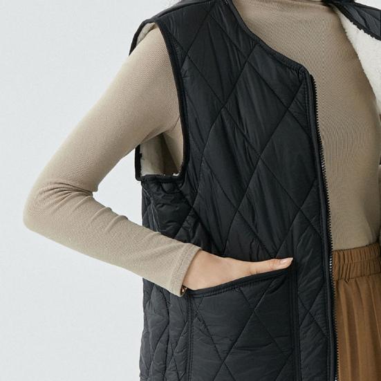 Gilet trapuntato da donna, cappotto casual senza maniche, giacca con zip foderata in pile, capospalla caldo autunnale invernale con tasche