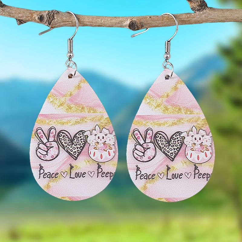 

1 Pair of Cute Pink Easter Bunny Pattern Teardrop Earrings Faux Leather Earrings Holiday Gifts for Yourself and Your Friends