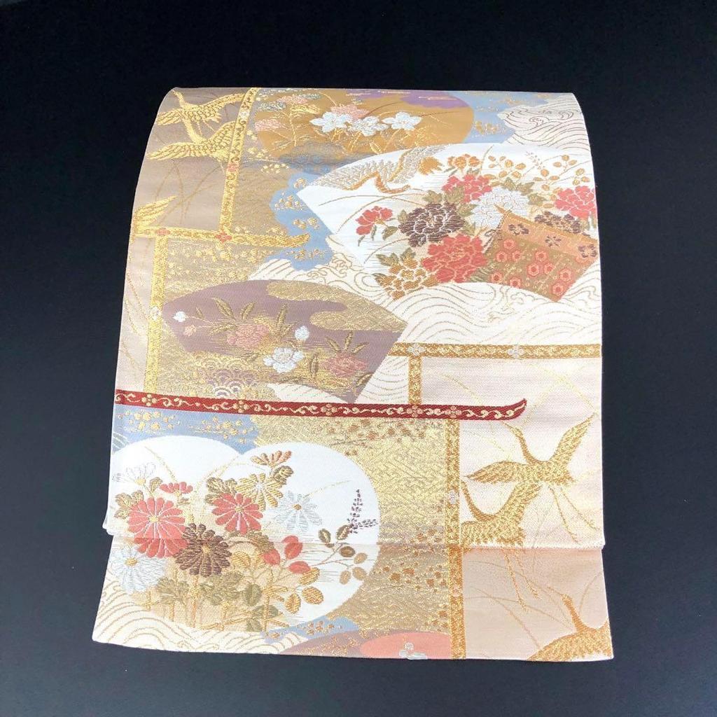 Used SO-318 Fukuro obi (six pieces), pure silk, Rettori Dynasty Chinese pattern, gold thread, crane, flower