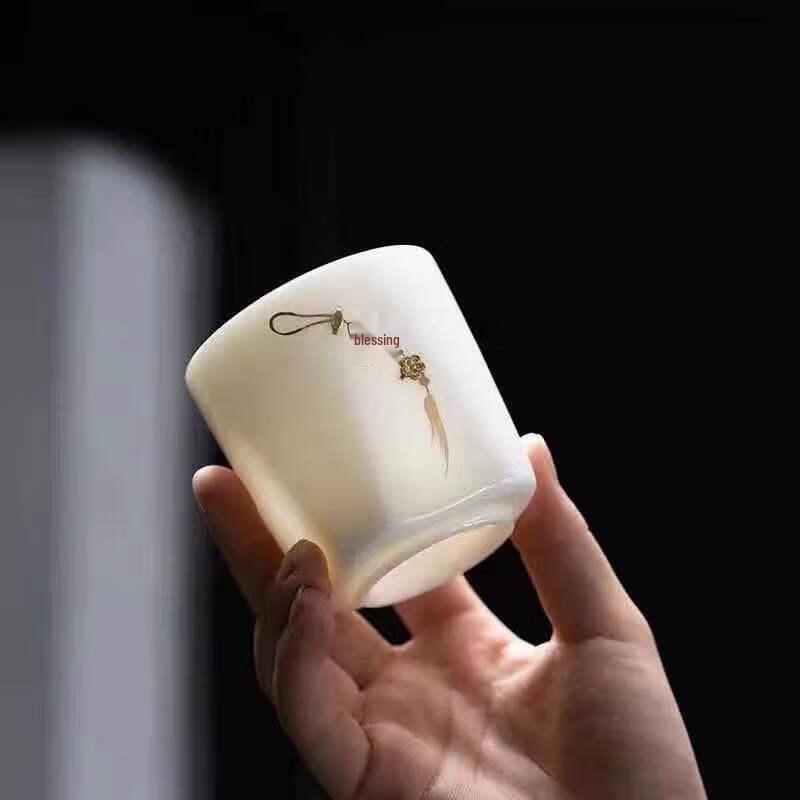 Mutton Fat Jade White Porcelain Fortune Flower Master Tea Cup