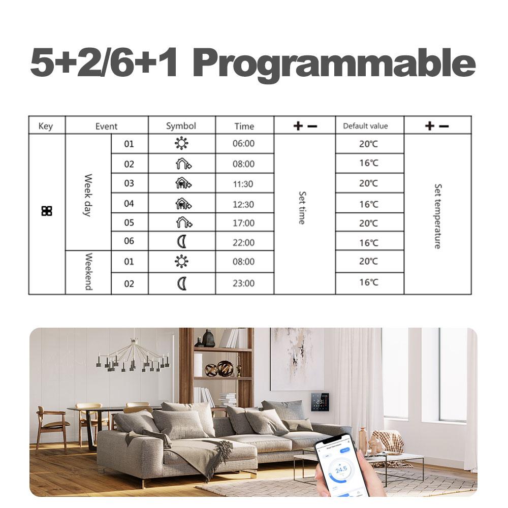 Smart Thermostat 16A Digital Programmable LCD Display Touchscreen Underfloor Heating Temperature