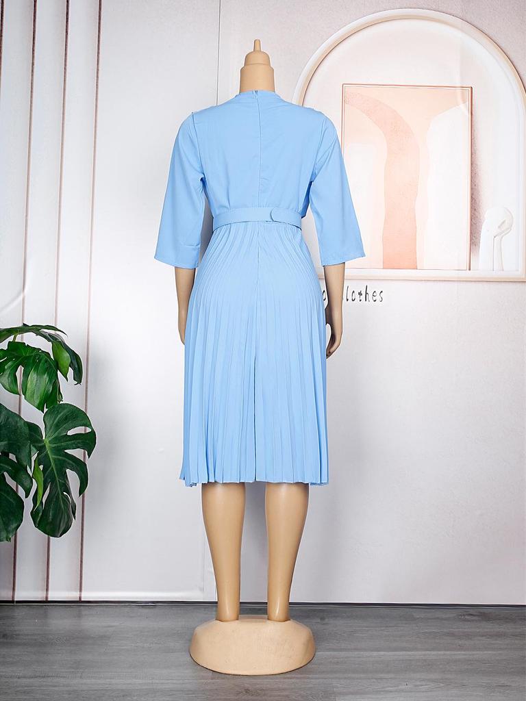 2023 Women's African Plus Size Solid Color Mid-length OL Commute Dress