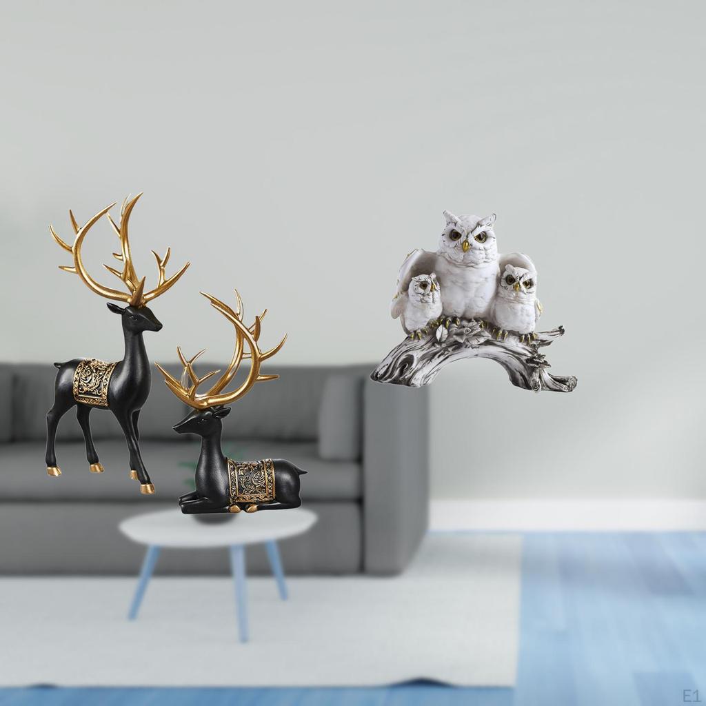 Reindeer Elk Resin Sculpture And Owl Figurine Collection for Cabinet Tabletop Wedding Housewarming
