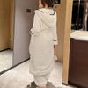 Plush Coral Fleece Sleepwear Two Piece Set Winter Thick Long Robe Pajamas Hooded Bathrobe Nightgown Loose White Flannel Homewear