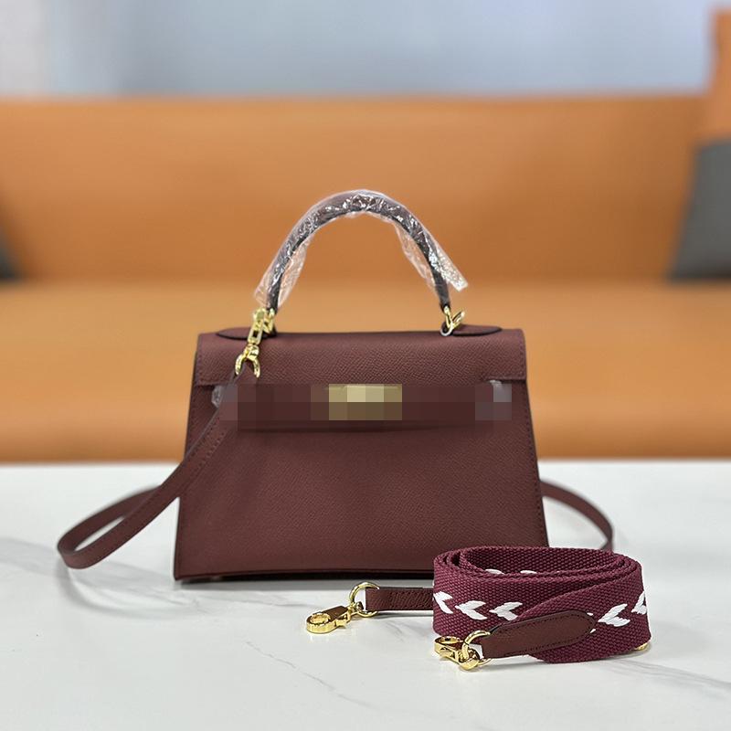 Second Generation Palm Print Cowhide Mini Small Keli Handbag 2025 New Bag Women's Commuter Versatile Shoulder Messenger Bag