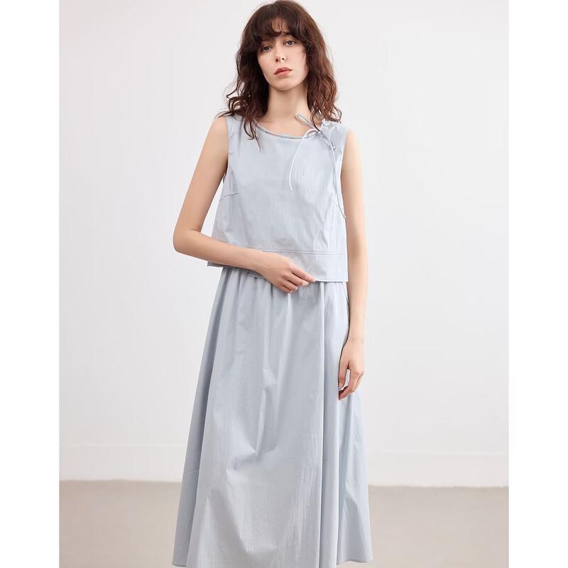 Demana Summer Faux Two-Piece A-Line Denim Dress with Adjustable Straps M