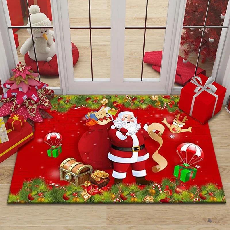 Merry Christmas Santa Claus Home Entrance Decoration Carpet Door Mat Non-Slip Hallway Bedroom Bathroom Mat Living Room Rugs