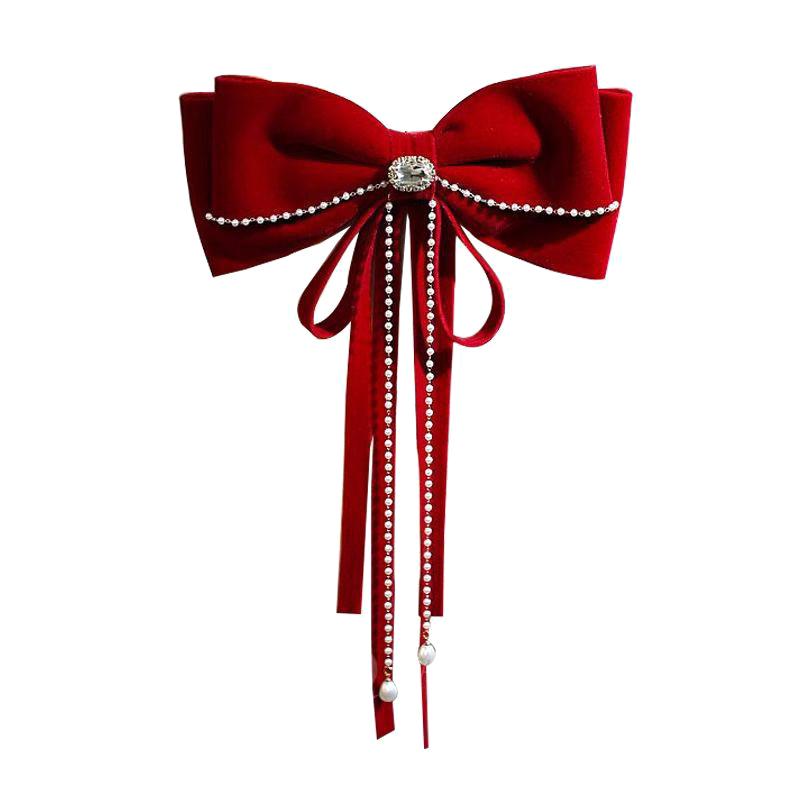 

Fashion Elegant Red Velvet Bow Long Tassel Hairpins Women Wedding Headdress Hair Accessories