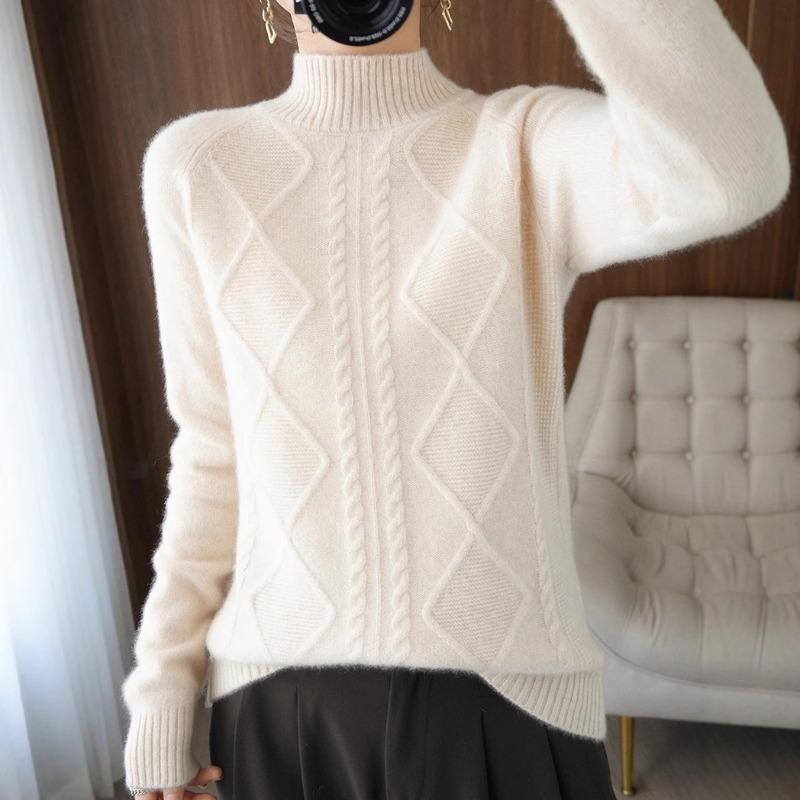 Solid Color Twist Semi-turtleneck Pullover Women's Autumn and Winter New Fashion Versatile Loose Knitted Bottoming Shirt Thick