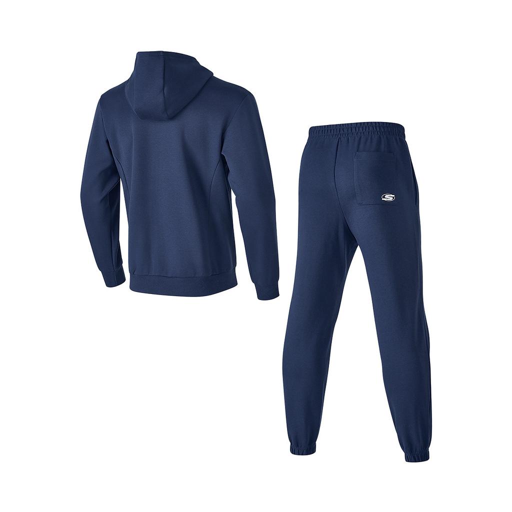 Skechers Basic Sports Series Hooded Zip Long Sleeve Top Comfortable Warm Pants Casual Sports Set Men sets Navy-Blue P424M154-002Z