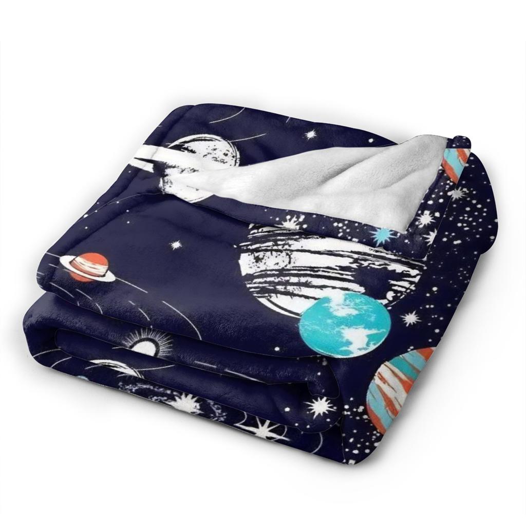 Warm Soft Blankets Children Travel Space Planets Rockets  Bedding Throws  Flannel Bedspread For Bedroom Street Trend Sofa Bed