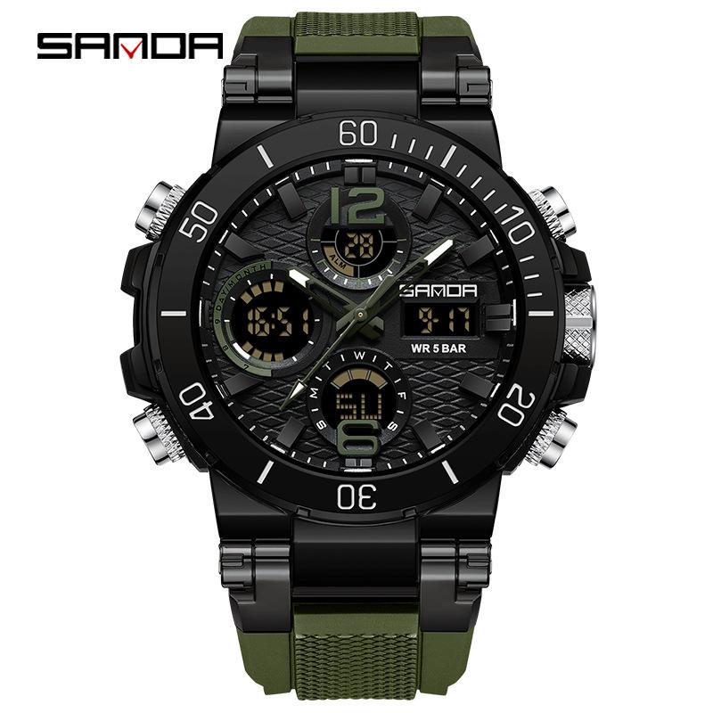 SANDA Watch Cool Trend Multifunctional Sports Waterproof Dual Display Electronic Watch