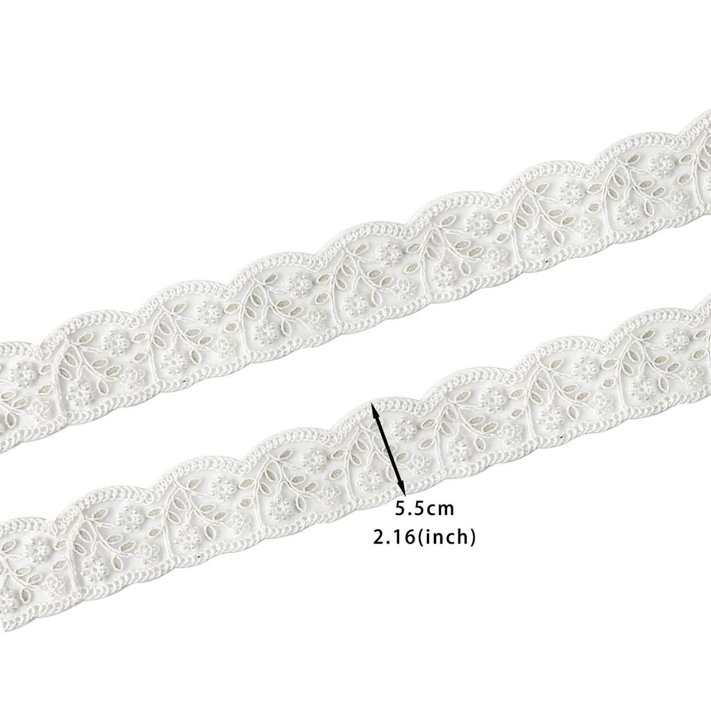 White Organza Strand Beads Three-Dimensional Flower Embroidery Barcode Clothing Cuffs Belt Decorative Lace Accessories
