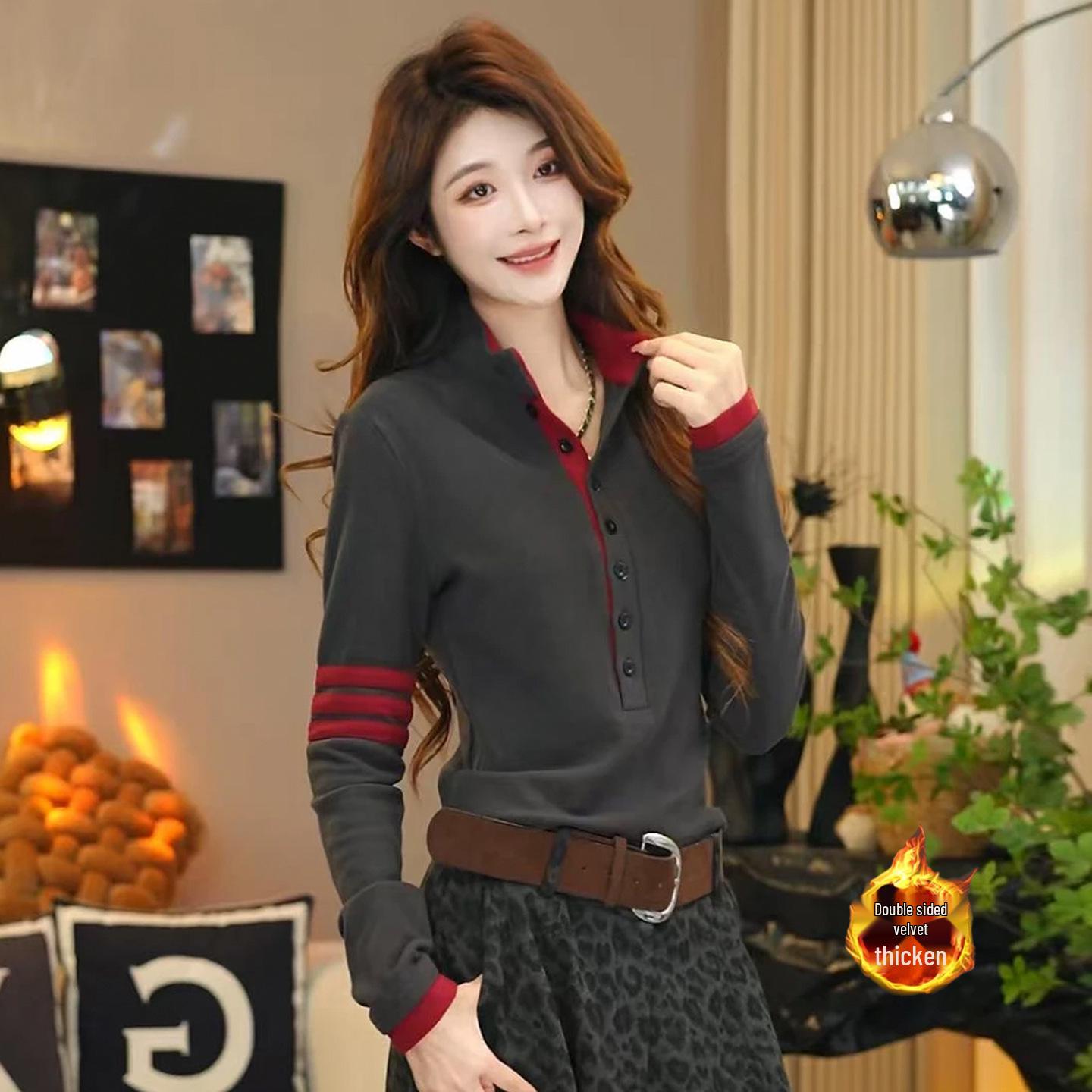 

Women s Color Block Long Sleeve Fleece Base Layer Top, Winter 2025 S (80-100) серый/красный