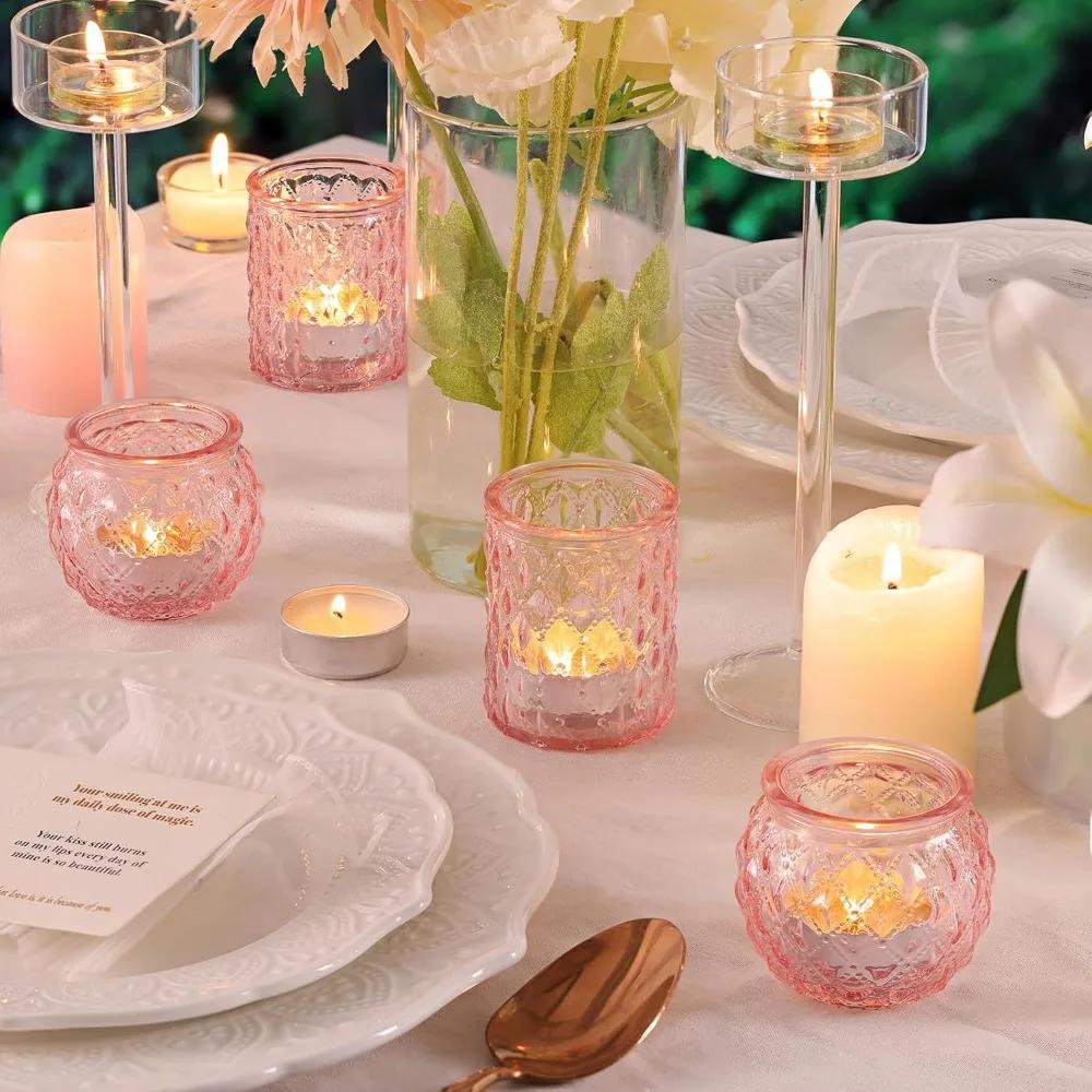 6/12Pcs Votive Glass Candle Holders Round Tea Light Candlestick Flameless LED Tea Light Holder for Wedding Home Table Decor