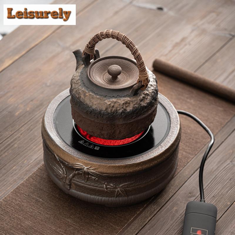 Japanese Style Gilded Iron Glazed Rattan Hoop Handle Teapot Household Boiling Water Kettle Tea Brewing Pot For Electric Stove