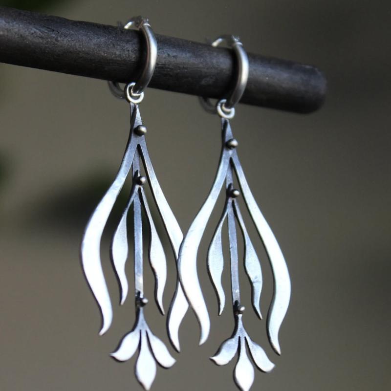 Vintage Leaf Hollow Earrings Geometric Creativity Silver Color Dangle Earrings For Women Jewelry