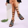 Fashion Women's Lace-Up Flat Sandals Fashion Square Toe Open Toe Mesh Breathable Non-Slip Casual Beach Slip Sandals