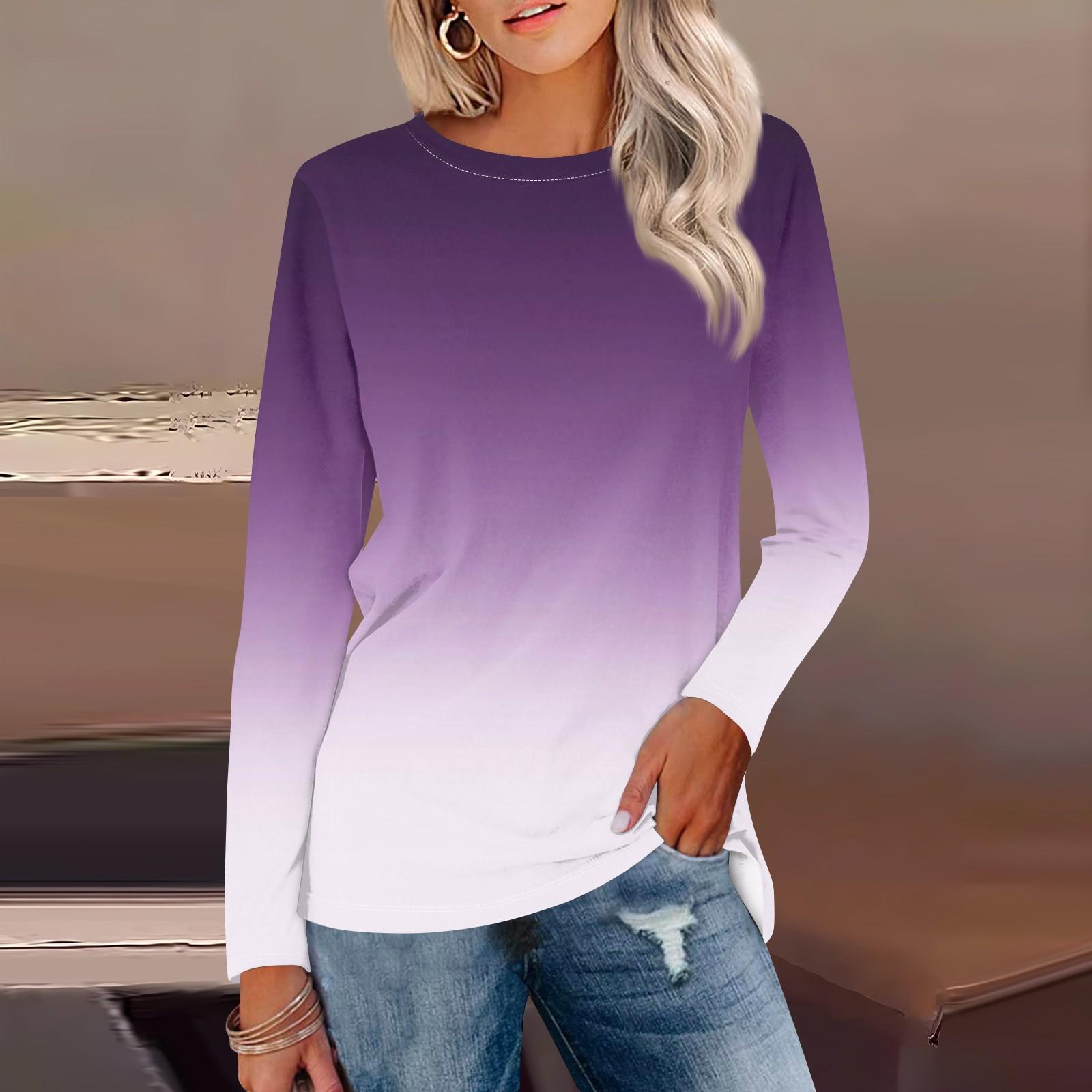 Женская рубашка с длинным рукавом и круглым вырезом с градиентным принтом — фото 12