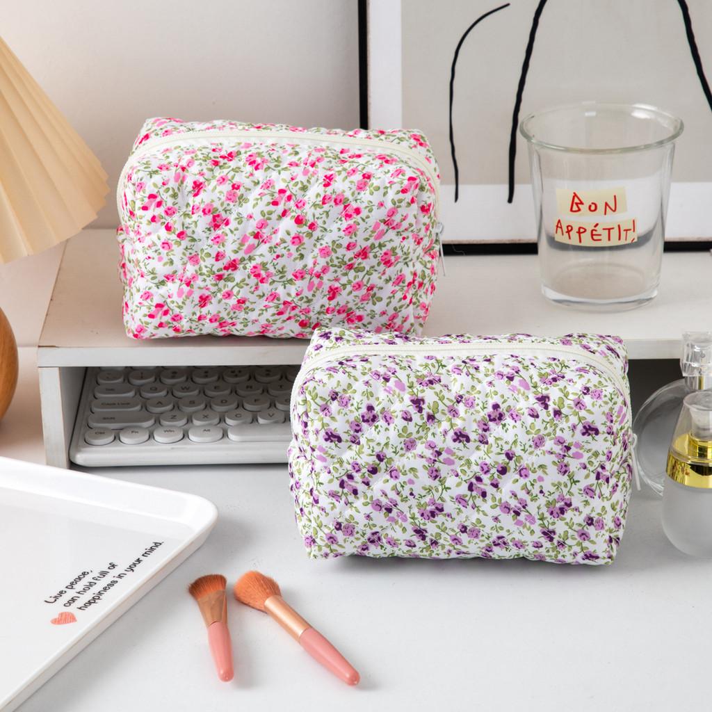 Borsa Cosmetica Floreale Portatile con Cerniera per Viaggio e Uso Quotidiano
