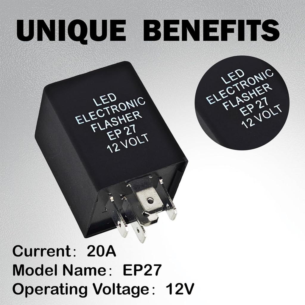 EP27 LED Flasher Relay, Electronic Indicator for Fix Hazard Warn Hyper Blinker, LED Resistor Turn Signal Blink Module Relay, Compatible with Ford