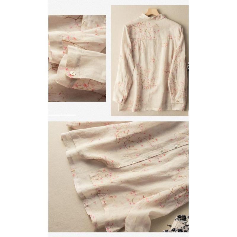 Fashionable Chinese Style Cotton and Linen Top Printed Shirt Retro Long Sleeve Floral Temperament Versatile Cardigan