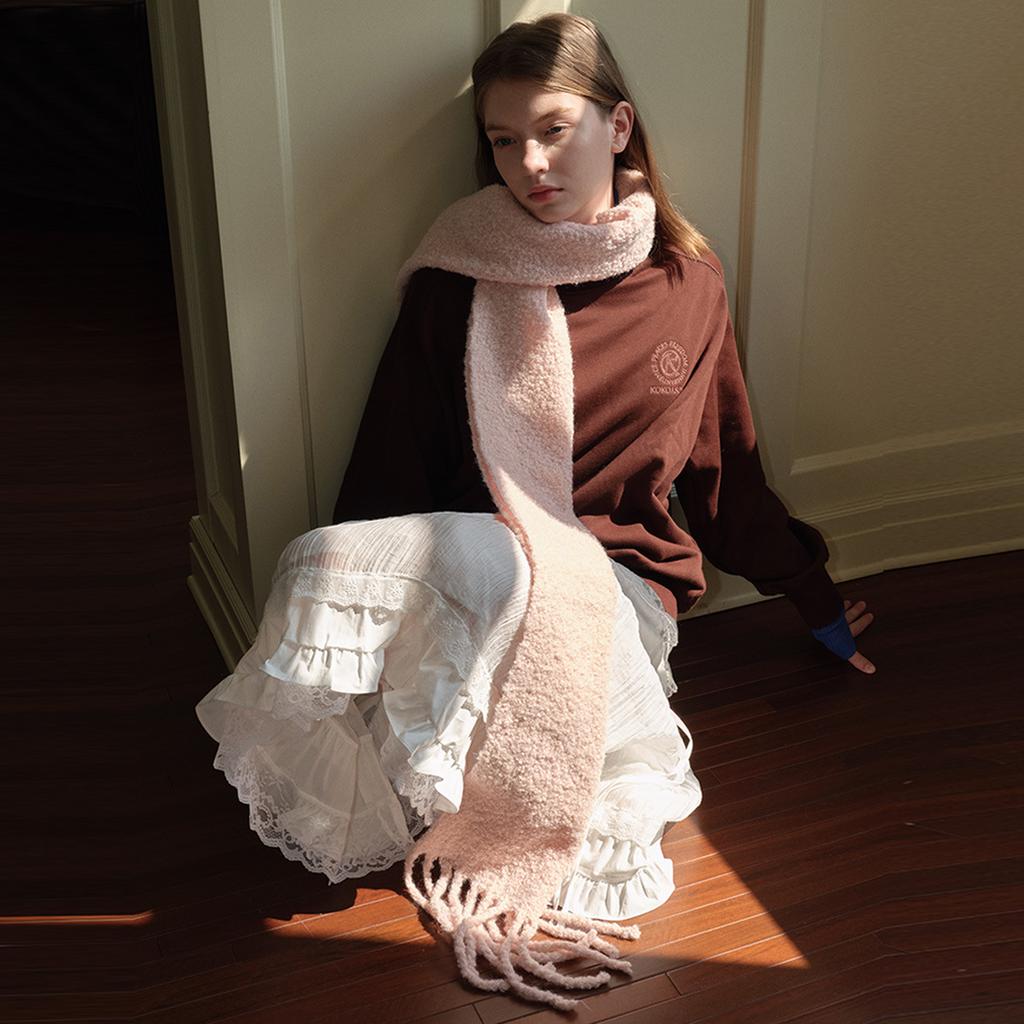 Selected Wool Circle Solid Color Tassel Scarf Women's Winter Atmosphere Soft Scarf