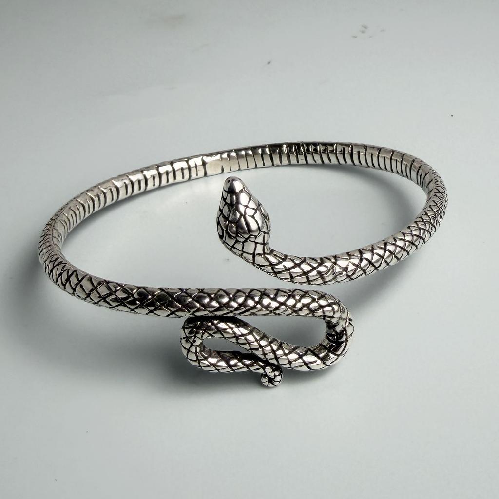 100% Solid 925 Sterling Silver Retro Bracelet for Women Men Vintage Handmade Snake Simple Bracelet Birthday Gift