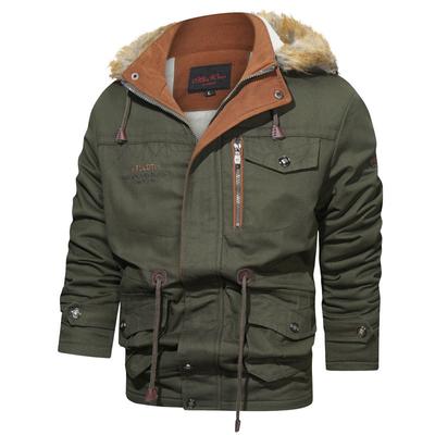 Winter New Jacket Men's Fleece-lined Thickened Work Clothes Warm Mid-Length Fur Collar Hood Coat Cotton-Padded Jacket