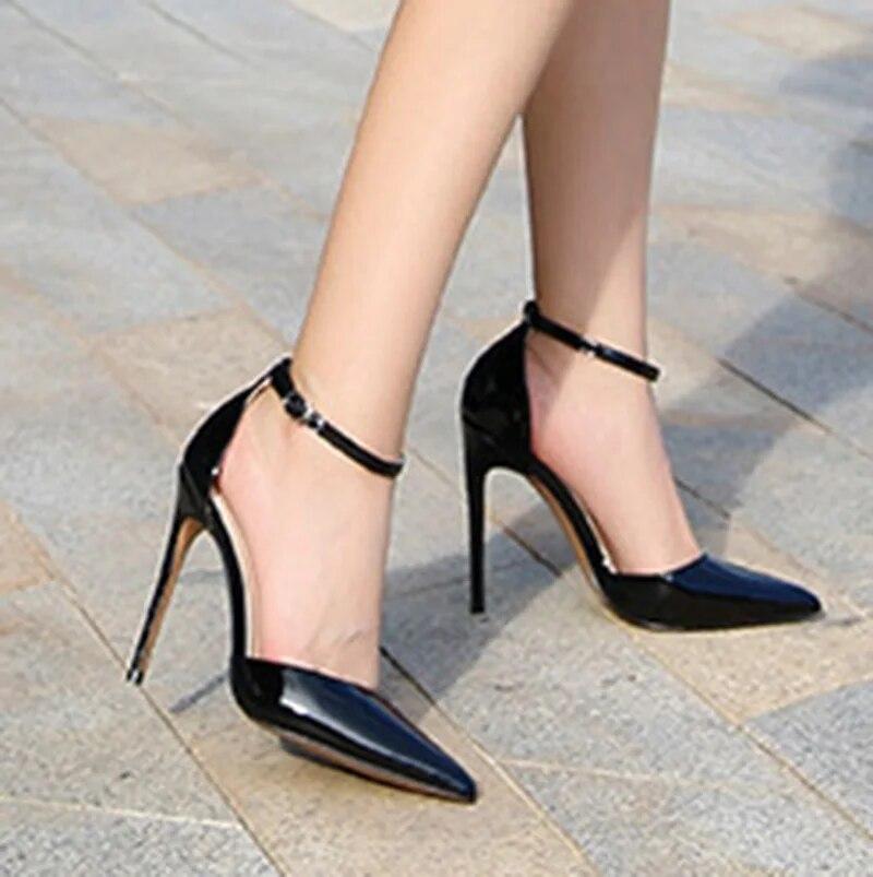 Women OL Sexy 12cm Point Toe Heels Ladies Stiletto Shoes Pointed Toe Shimmer Sexy Buckle 12cm Heel WZ