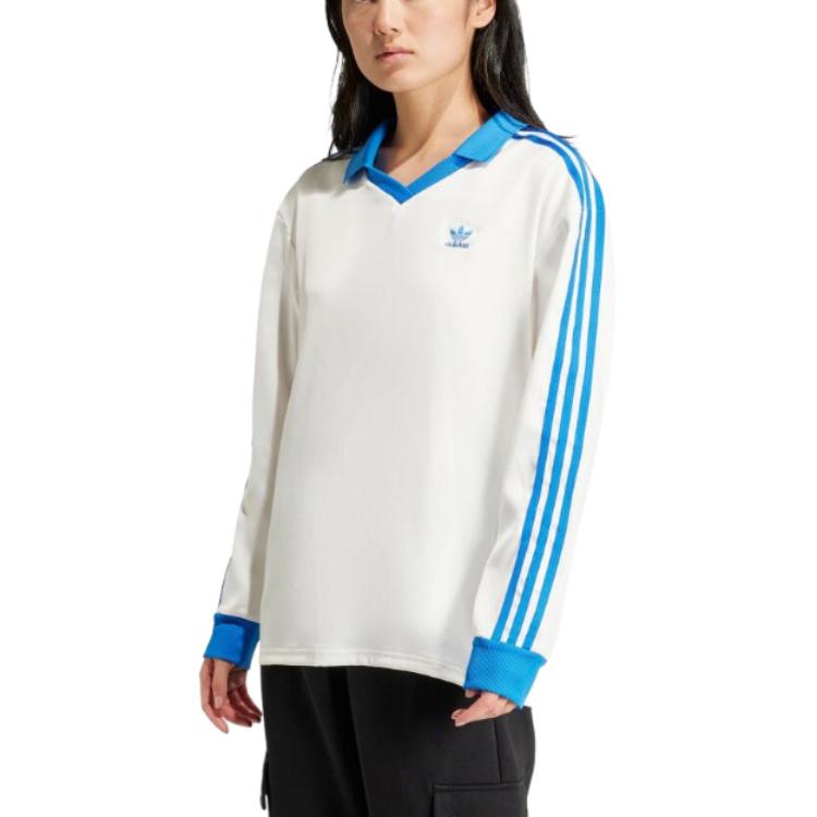 Adidas Originals Striped Logo Embroidered Pullover Long Sleeve T-Shirt Women Tops White IR6100