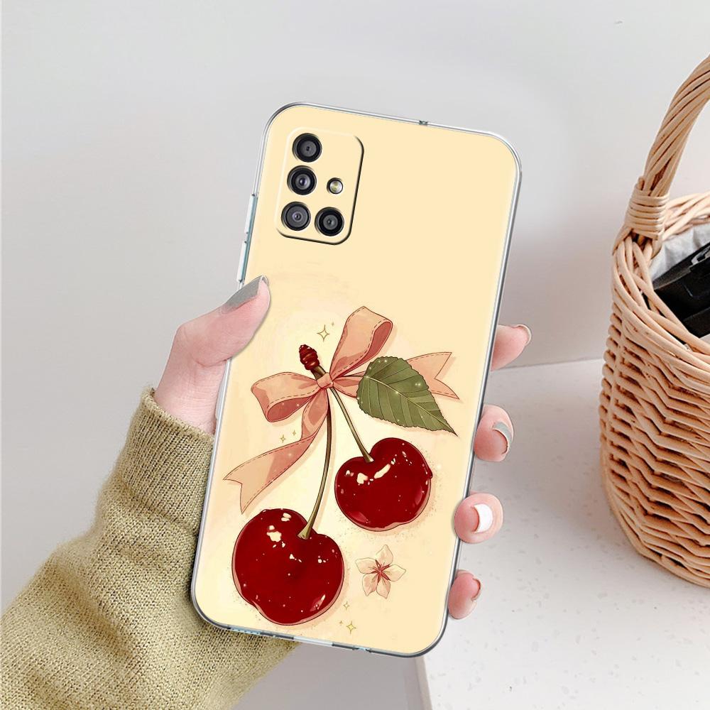 Phone Case For Samsung A15 A13 A35 A55 A51 A71 A41 A31 A21S A03S A05 A17 A23 A25 A33 A53 A73 5G A07 4G Clear Cover Red Cherry