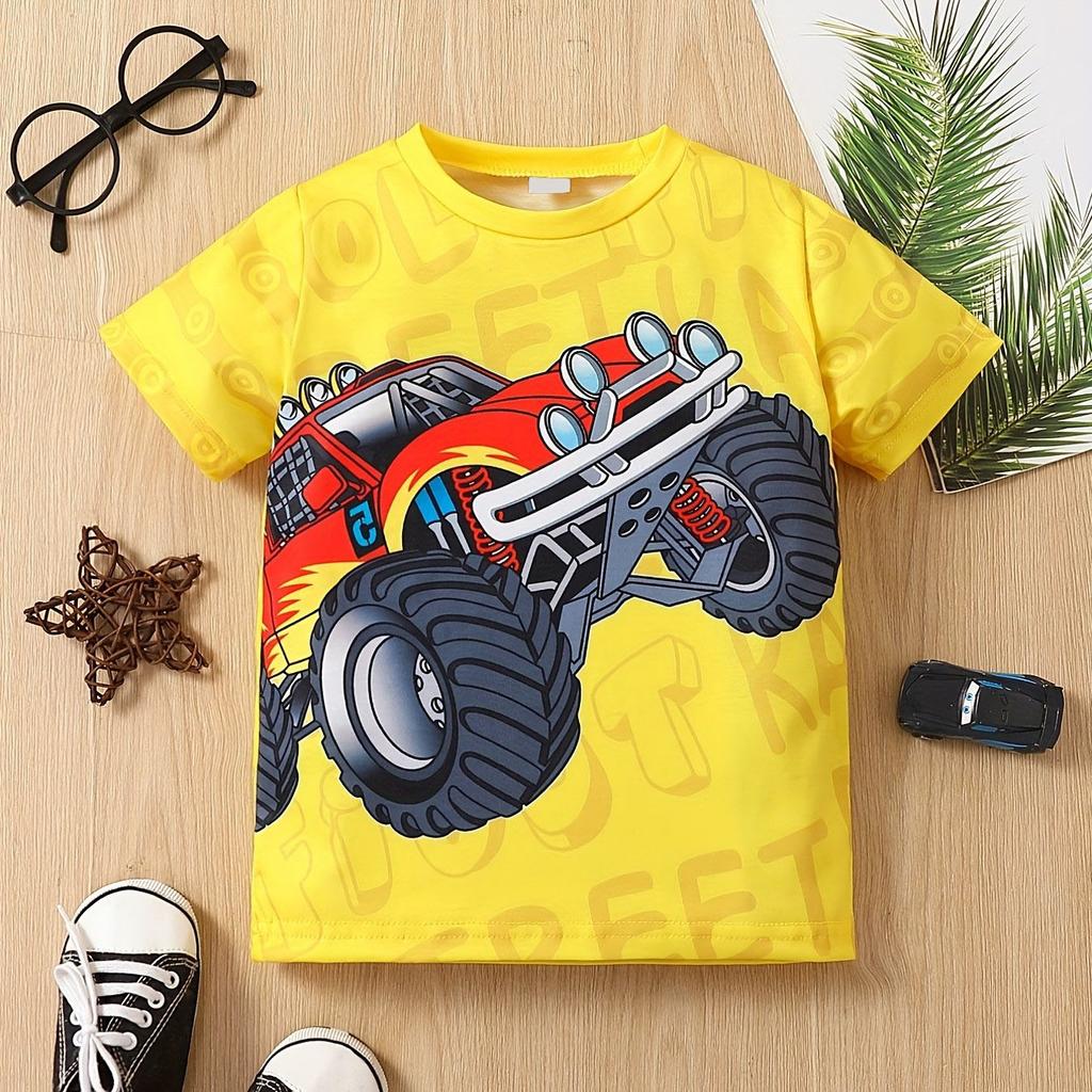 Dětské oblečení Chlapecké tričko Dívčí tričko s krátkým rukávem 3D Cartoon Truck Print Dětské letní oblečení Dětské chlapecké oblečení