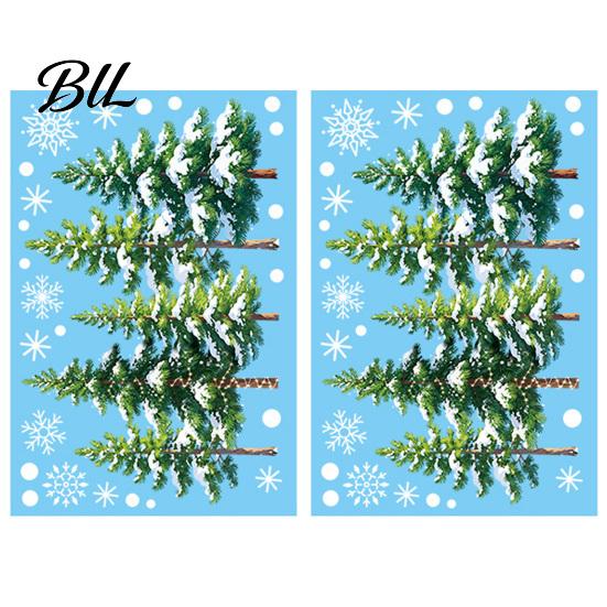 Festive Store Window Decor 2Pcs Christmas Snowflake Clings, Winter Green Pine Tree Static Glass Seasonal Home Ornament Stickers, Snow Dots Xmas Decals