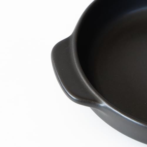 Santo Banko-yaki Gratin Dish, Single-Serve, 400ml Capacity, Heat-Resistant Ceramic, Oven, Microwave, Dishwasher, Stackable, Black, Made in Japan
