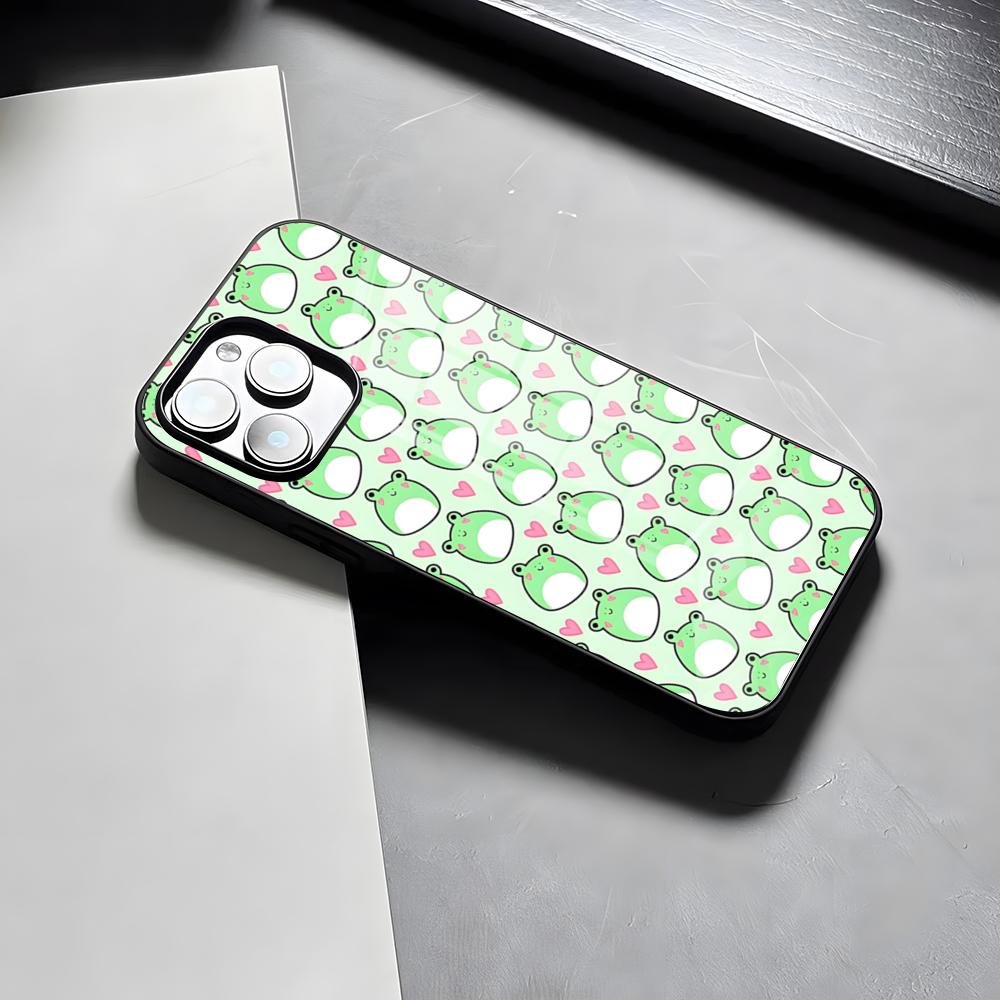 Cute Green Frog Phone Case For IPhone 17 Pro Max 15 Pro 16 14 Plus 12 13 Mini 11 Pro Shockproof Glass Cover