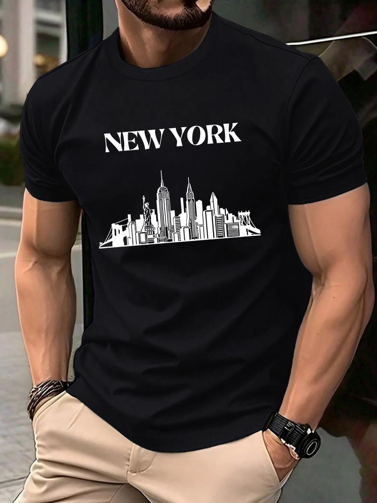 New York City Silhouette Men T Shirts Casual Hip Hop Tops Multicolor Cotton TShirt Summer Loose Male Crewneck Short Sleeve
