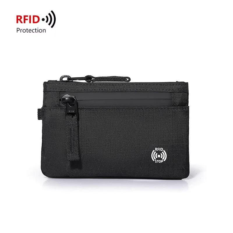 

Men s Wallet Rfid Credit Card Holder Nylon Slim Purse Zipper Key Card Case Male Tactical Purse Coin Purse with Carabiner Wallets