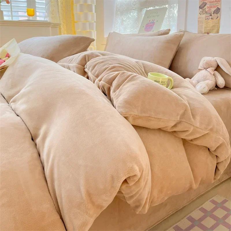 Simple Milk Fleece Warm Autumn Winter Duvet Cover Set 220x240 Soft Fluffy Queen Bedding Set Plush Warmth Blanket Cover Sets Cozy