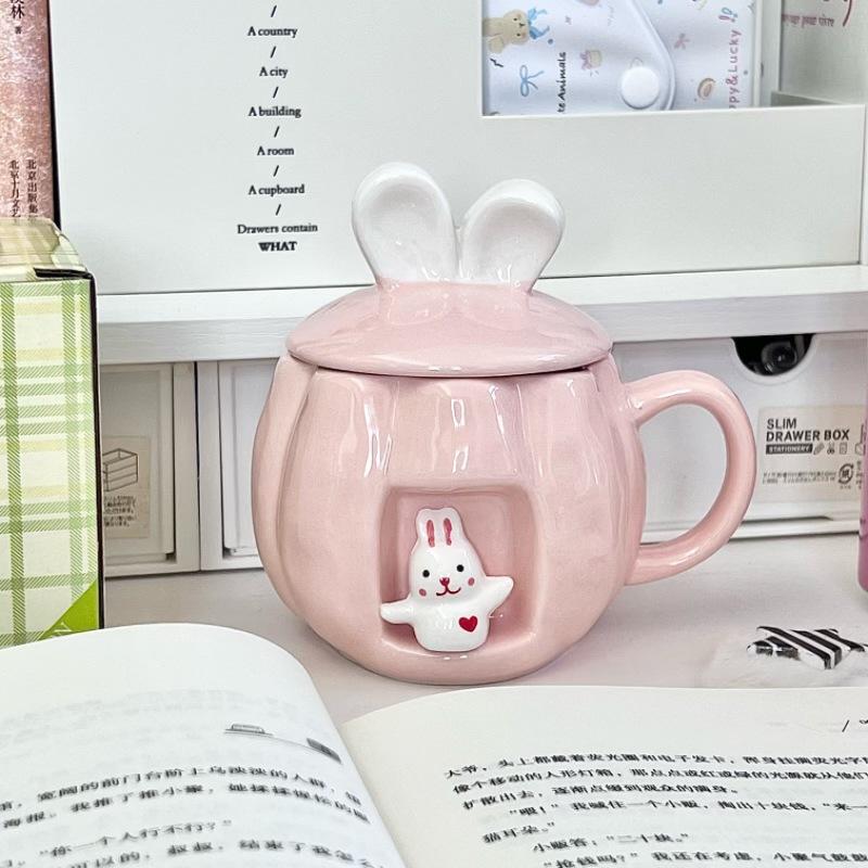 Milk Fufu Cute Rabbit Mug with Lid Spoon Girls High Value Cartoon Ceramic Cup Birthday Gift Souvenir