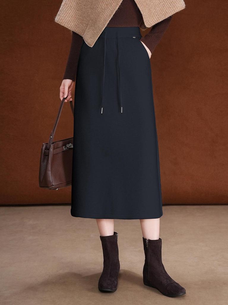 Jupe Midi Amincissante Taille Haute Doublée de Polaire - Style Hiver 2025