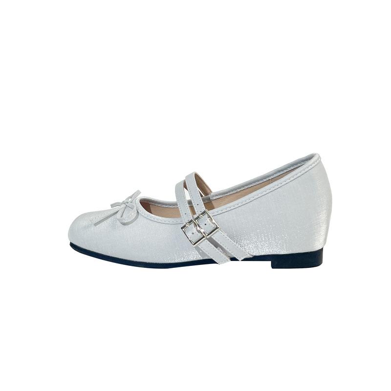 Augmentation de la hauteur intérieure Chaussures simples argentées françaises pour femmes Bout carré Nœud Ouverture légère Été Luxe léger Sens élevé Sangle Mots Mary Jane