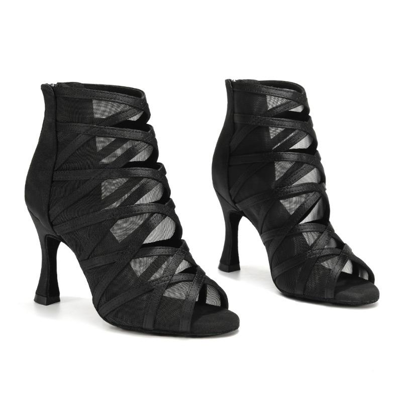 Sexy High Heels Adult Women Dance Boots Mesh Salsa Tango Latin Dance Modern Ballroom Dancing Shoes Heeled 9CM