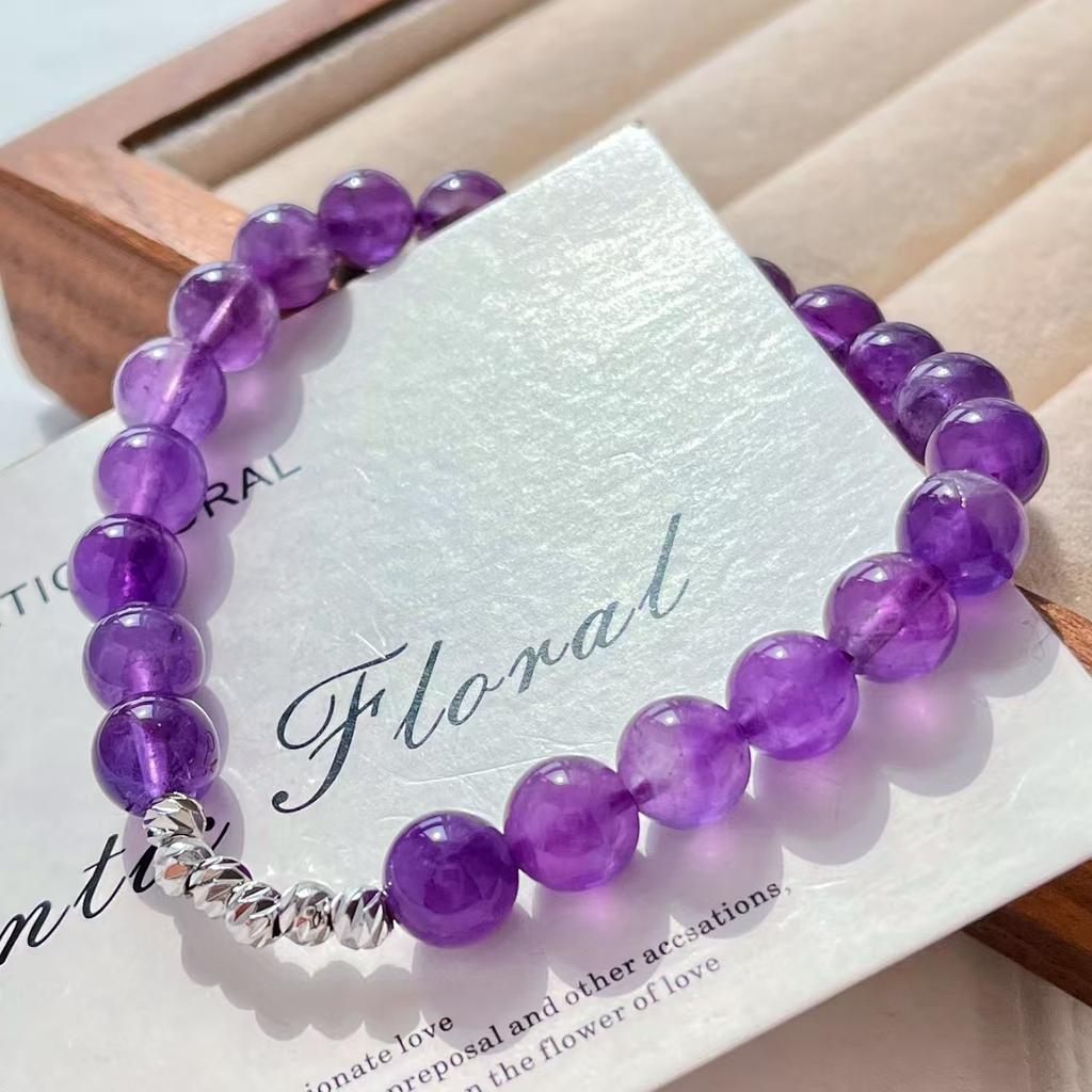 8Mm Retro Design Natural Amethyst Bracelet Commuter Bracelet