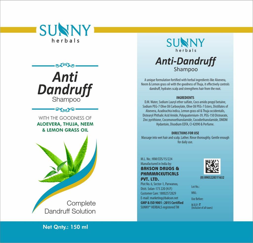 Sunny Anti Dandruff Herbal Shampoo With Neem, Lemongrass Oil & Thuja 150 Ml X Pack of 2 For Healthy Hair