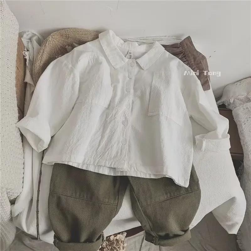 Camisa de manga murciélago estilo japonés retro para niños - Algodón y lino, primavera/otoño, ropa de abrigo para bebé niño